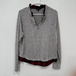 Zac & Rachel Women's Gray Plaid Layered Look Long Sleeve Top‎ - Size L